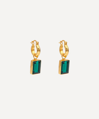 Shyla 22ct Gold-plated Sorrento Emerald Drop Hoop Earrings In Green