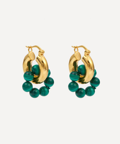 Shyla 22ct Gold-plated Sura Malachite Beaded Hoop Earrings In Green