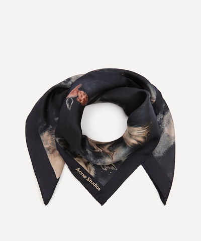 Acne Studios Horses In Heaven Silk Scarf In Dark Blue