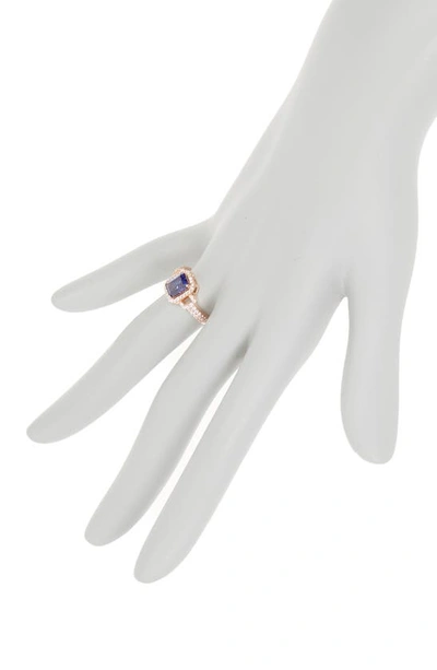 Suzy Levian Goldtone Plated Sterling Silver Blue Pink Cubic Zirconia Bridal Ring