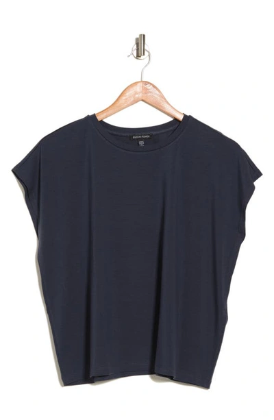 Eileen Fisher Crewneck Boxy Stretch Jersey T-shirt In Ocean