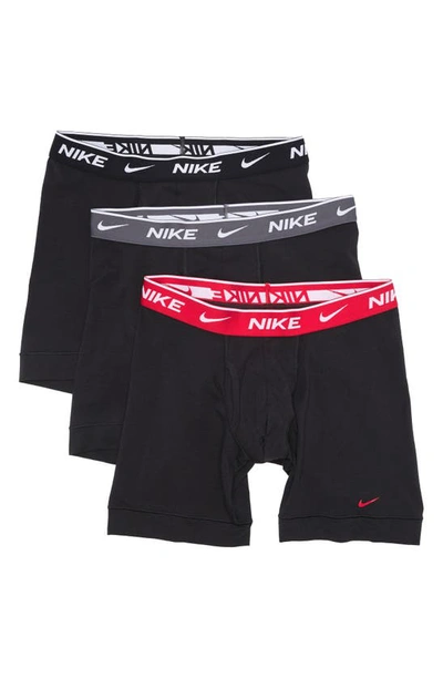 Nike Dri-fit Essential 3-pack Stretch Cotton Boxer Briefs In Black/blue/hibiscus/ Obsidian