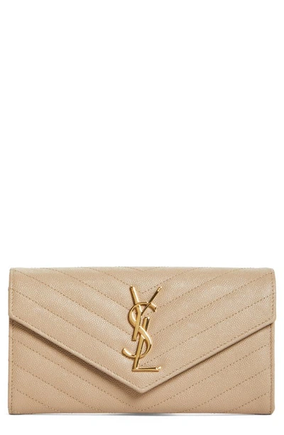 Saint Laurent Monogramme Logo Leather Flap Wallet In 2721 Dark Beige