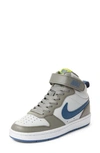 Nike Kids' Court Borough Mid 2 Basketball Shoe In Grey Fog,atomic Green,flat Pewter,mystic Navy