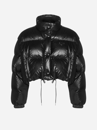 Prada Black Nylon Down Convertible Short Jacket
