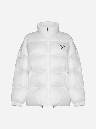 Prada White Re-nylon Padded Jacket With Logo In Bianco