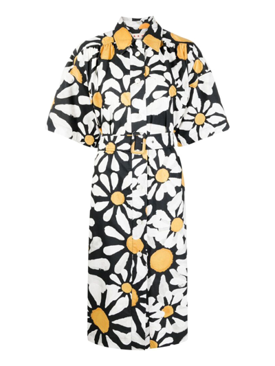 Marni Daisy-print Cotton-poplin Shirt Dress In Yellow