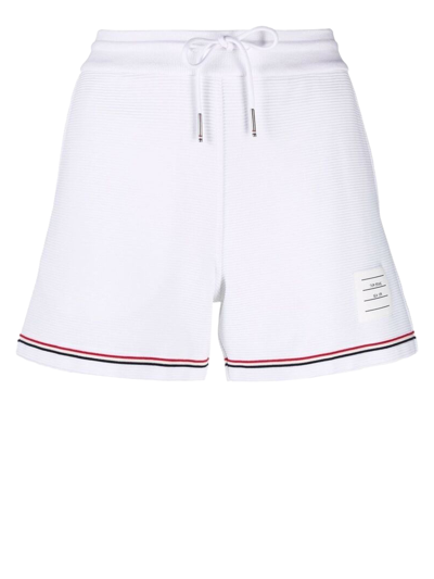 Thom Browne Tricolour-stripe Ribbed Cotton Shorts In 100 White
