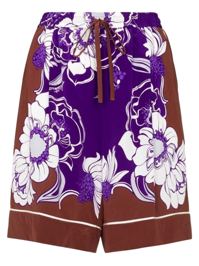 Valentino Floral-print Silk Crepe De Chine Shorts In Purple