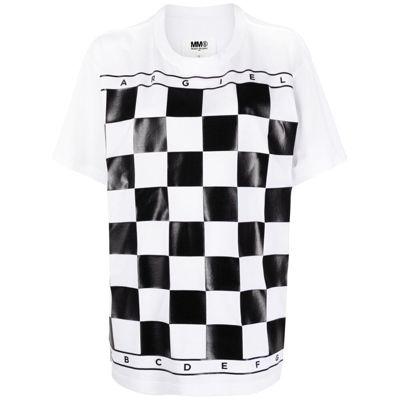 Mm6 Maison Margiela Checkerboard Print T-shirt In White