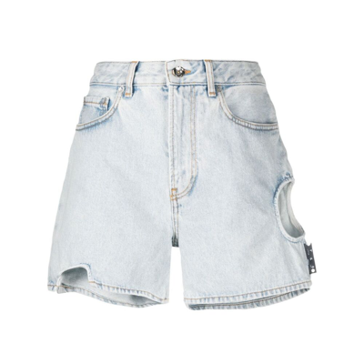 Off-white Meteor Straight Cotton Denim Shorts In Navy