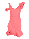 Alexander Mcqueen Compact Knit Mini Ruffle Dress Woman Mini Dress Pink Size S Rayon, Polyamide, Poly
