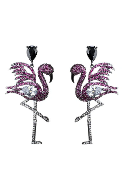 Cz By Kenneth Jay Lane Pave Flamingo Pear Drop Earrings In Red/black Rhodium