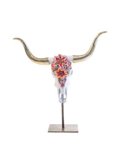 Jay Strongwater Mounted Longhorn Skull With Flowers Objet