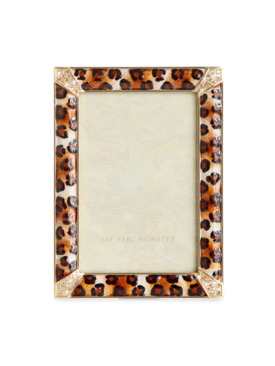 Jay Strongwater Leopard Spotted Pave Corner Frame, 4" X 6" In Amber
