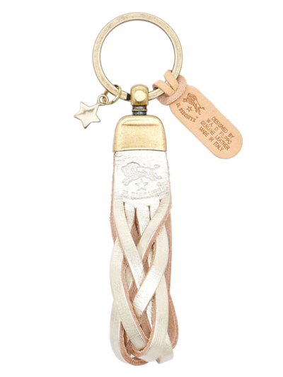 Il Bisonte Saturnia Braided Leather Keyring In Gold