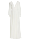 Badgley Mischka Pleated V-neck Gown In Light Ivory