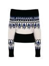 Alexander Mcqueen Intarsia-knit Off-the-shoulder Sweater In Ivory/black/electric Blue