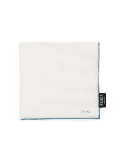 Zegna Men's Cotton-silk Logo Pocket Square In Blue White