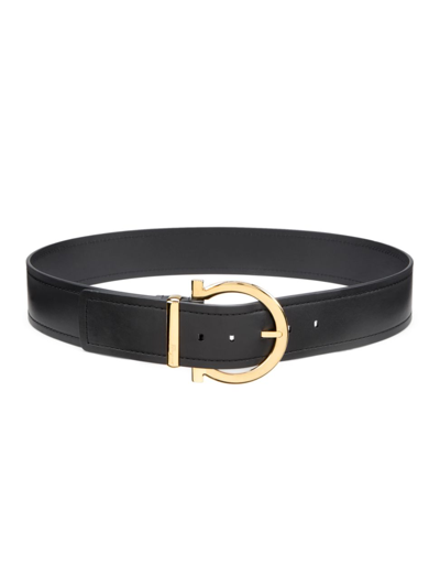 Ferragamo Gancini Buckle Leather Belt In Black