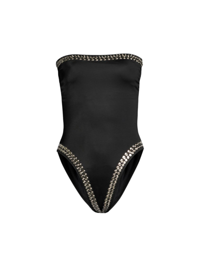 Norma Kamali Bishop Strapless Studded One-piece Swimsuit In Black