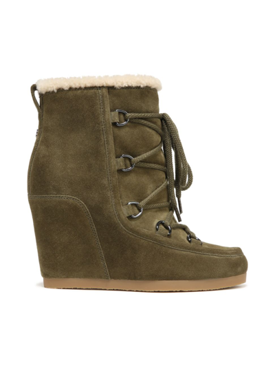 Veronica Beard Elfred Suede Wedge Booties In Army Green