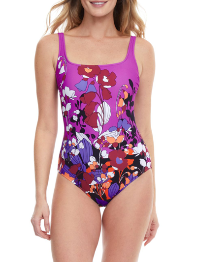 Gottex Swimwear Floral Art One-piece Swimsuit In Plum Multicolor