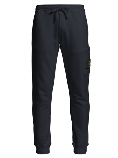 Stone Island Core Logo Fleece Sweatpants In Blue