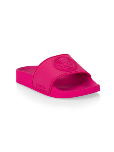 Versace Little Kid's And Kid's Medusa-embossed Pool Slides In Fuchsia