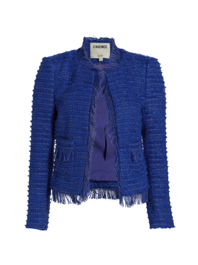 L Agence Angelina Sequin Tweed Jacket In Twilight Blue
