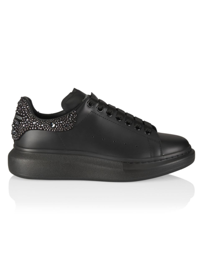 Alexander Mcqueen Embellished Leather Sneakers In Black