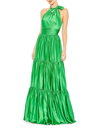 Mac Duggal Tiered Bow Neck Gown In Spring Green