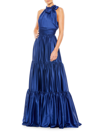 Mac Duggal Tiered Bow Neck Gown In Sapphire