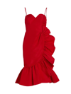 Carolina Herrera Pleated Ruffled-side Midi-dress In Poppy