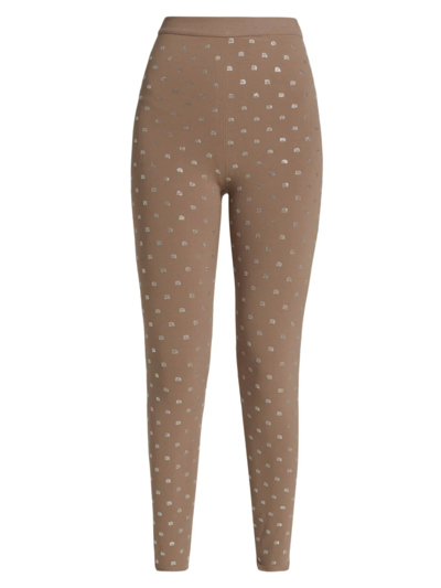 Alexander Wang Logo Crystal-embellished Jersey Leggings In Dark Rose Beige
