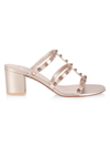 Valentino Women Pink Rockstud Leather Heels, 4.5 Luxury Pumps & Heels For Women Darveys In Gold