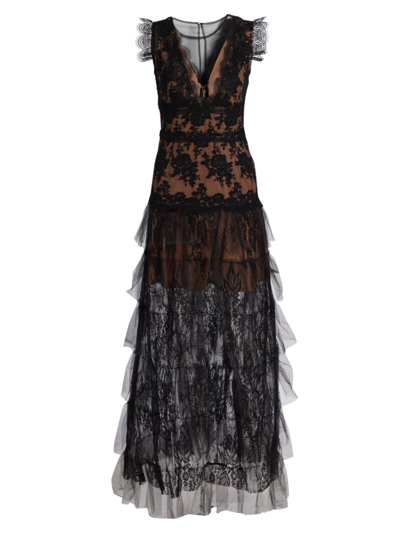 beige lace dress for women Miss Circle Women Pallas Beige Lace Trim Crochet Mermaid Maxi Dress main image 1