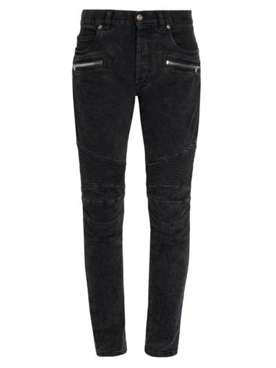 Balmain Ribbed Slim Jeans-vintage Used In Noir Delave