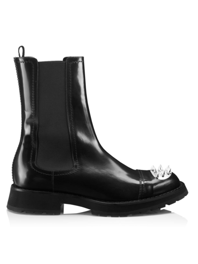 Alexander Mcqueen Studded Leather Boots With 4 Cm Rubber Midsole In Black