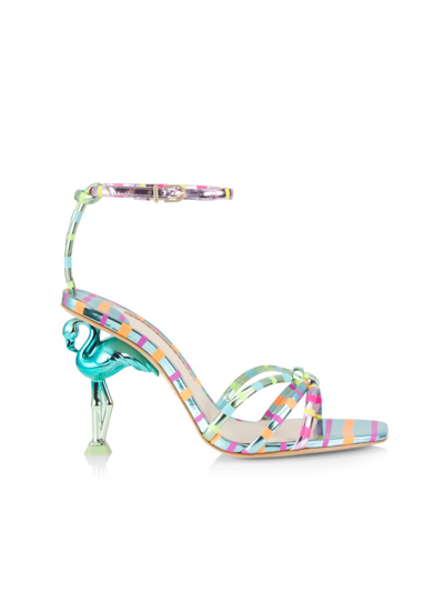 Sophia Webster Flo Flamingo Stripe Metallic Leather Ankle-strap Sandals In Candy Stripes