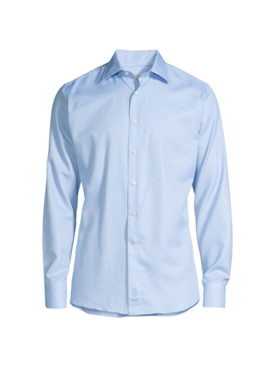 Canali Micro Chevron Button-front Shirt In Blue