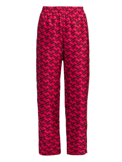 Versace Greek Signature Silk Pajama Pants In Parade Red Fuchsia