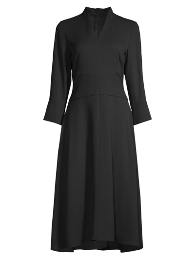 Misook Structured Waist Crepe De Chine Dress In Black
