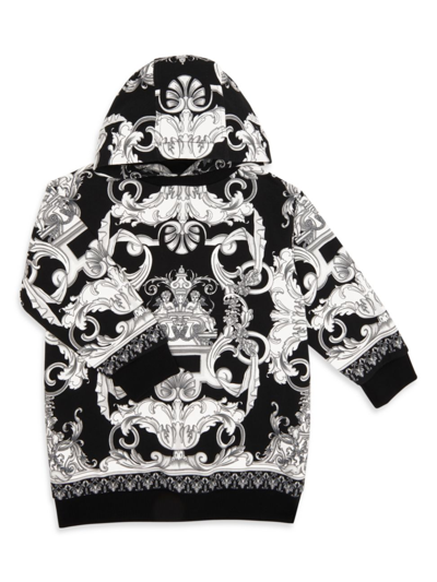 Versace Teen Black Baroque Print Cotton Sweatshirt Dress In Black White