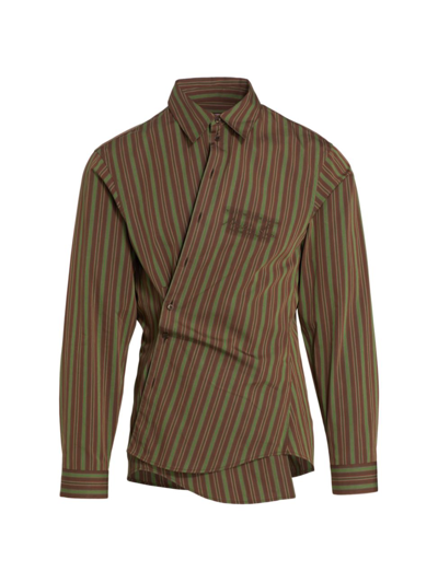 Martine Rose Striped Wrap Shirt In Brown Green Stripe