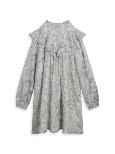 Chloé Girl's Floral-print Twill Dress In Jade