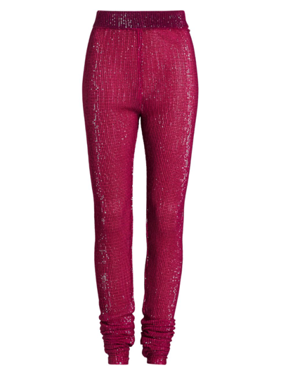 Laquan Smith Embellished Mesh Leggings In Fuchsia