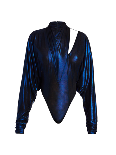 Laquan Smith Iridescent Cut-out Bodysuit In Royal