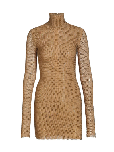 Laquan Smith Embellished Mesh Turtleneck Minidress In Gold