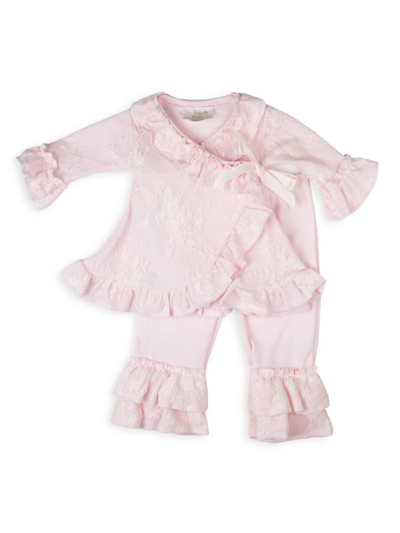 Haute Baby Baby Girl's 2-piece Sweet Rose Kimono Wrap Top & Trousers Set In Pink